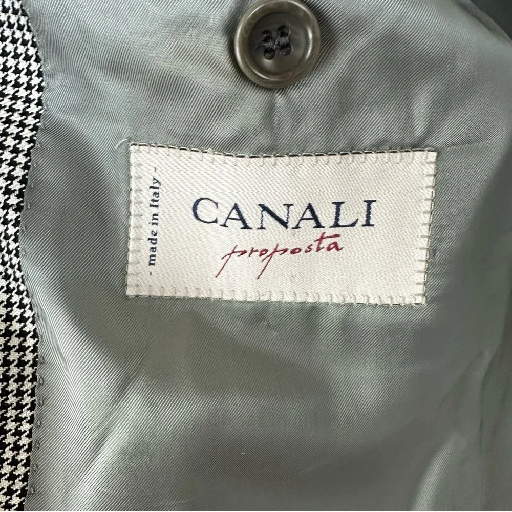 Canali Silk Black and White Puppytooth Blazer